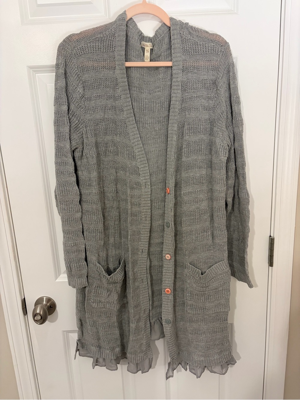 Matilda Jane XXL Gray Open Knit Button-Front Women's Cardigan Boho Cozy Comfy